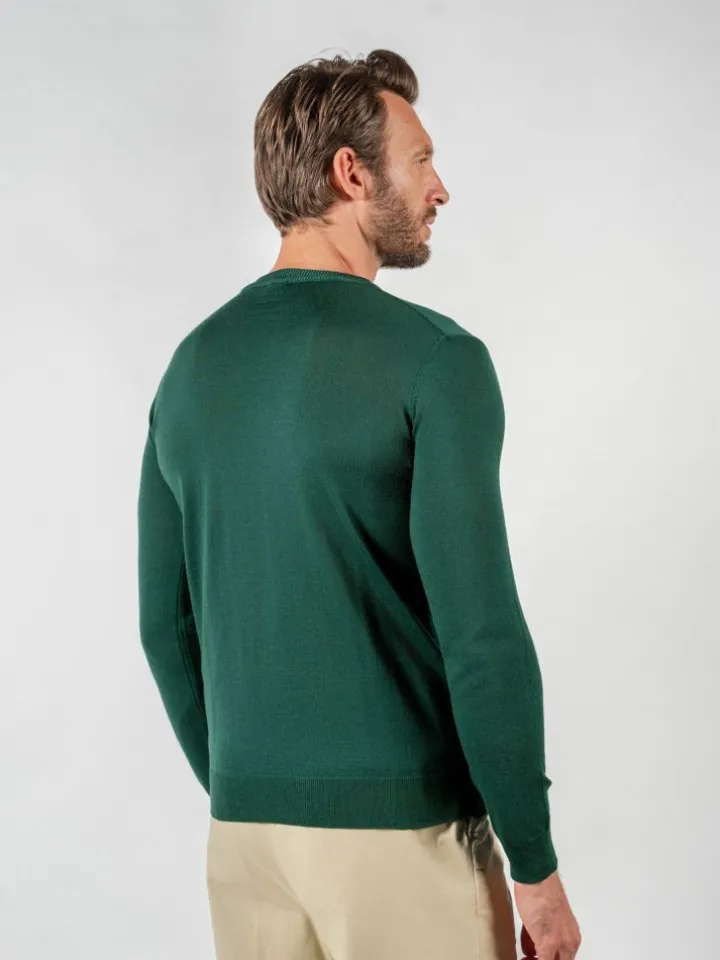 Pull col rond en laine vierge vert sapin