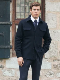 Surchemise en laine bouillie bleu marine