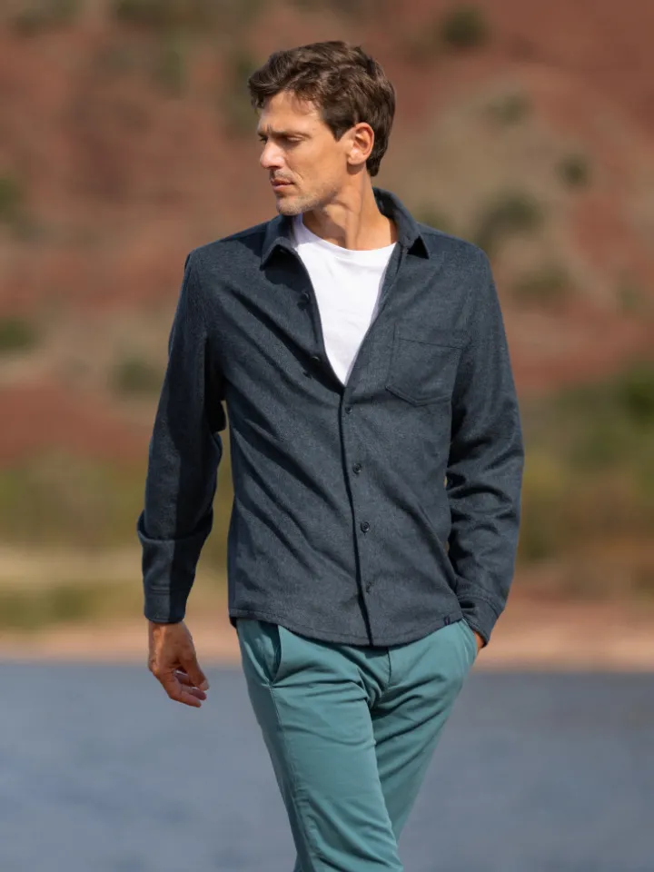 Surchemise en laine mélangée bleu marine