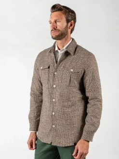 Surchemise en laine mélangée beige effet chiné
