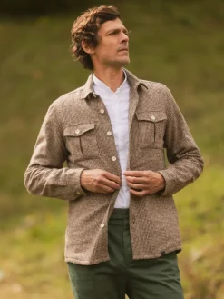 Surchemise en laine mélangée beige effet chiné