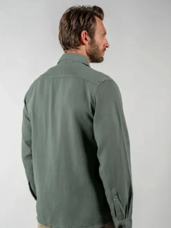 Surchemise vert kaki lin coton