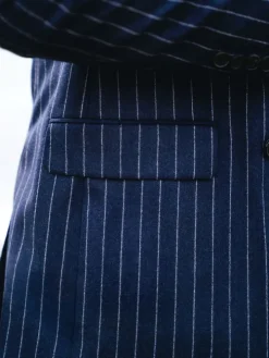 Veste croisée en flanelle bleu marine à rayures Tregorn
