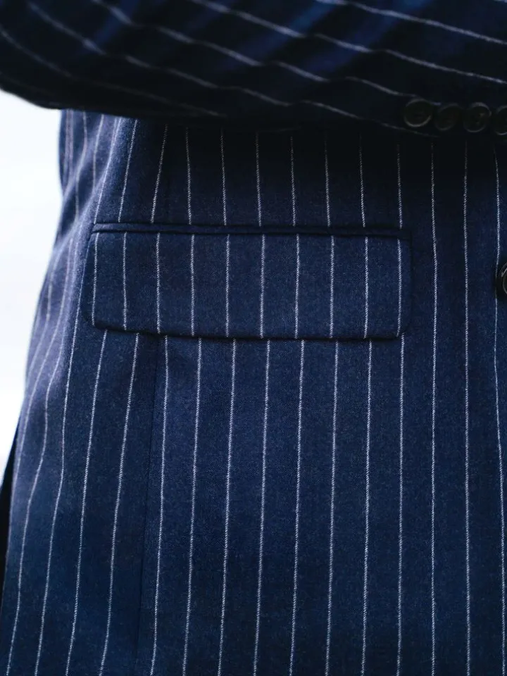 Veste croisée en flanelle bleu marine à rayures Tregorn