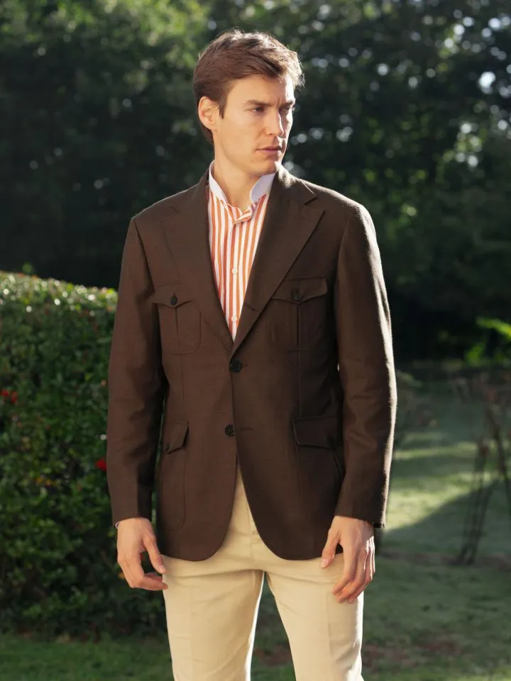 Veste saharienne en flanelle marron Litha