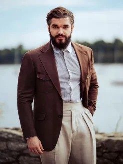 Veste saharienne en flanelle marron Litha