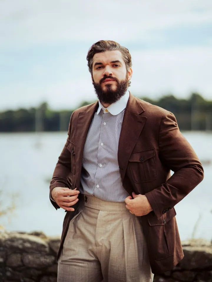 Veste saharienne en flanelle marron Litha