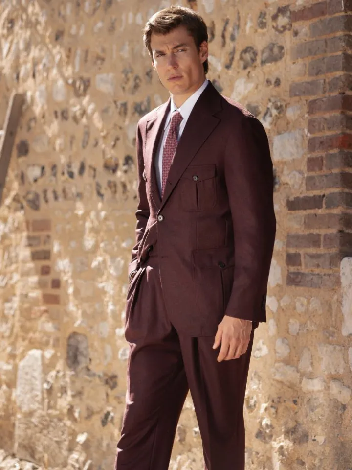 Veste saharienne en flanelle bordeaux Litha